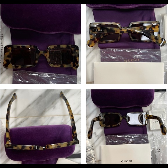 GUCCI UNISEX RECTANGULAR HAVANA SUNGLASSES - Picture 6 of 16